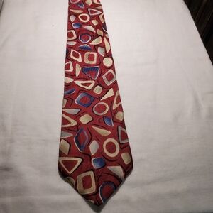 Harve Benard Red/Blue/Beige Art Geometric Abstract  Luxury Silk Tie MCM